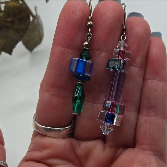 "5/$25" Mismatched Handmade Sterling Silver Bright Beaded Dangle Earrings - Picture 8 of 8